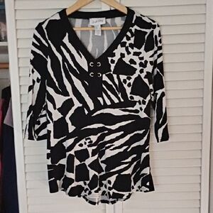 Joseph Ribkoff Black and White Abstract Blouse